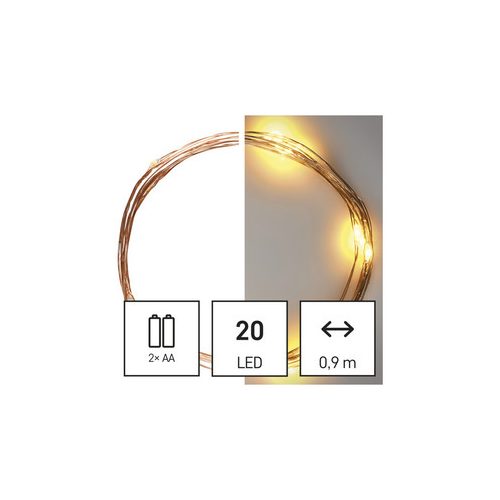 LED karácsonyi nano fényfüzér, 1,9 m, 2x AA, beltéri, meleg fehér, időzítő