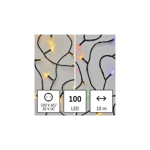 LED karácsonyi fényfüzér 2 az 1-ben, 10 m, kültéri és beltéri, meleg fehér/többszínű, prog