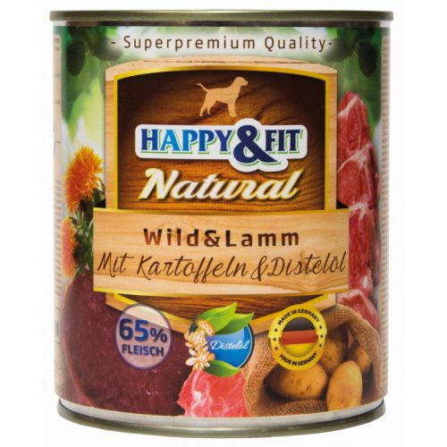 Happy&Fit Natural Dog Konzerv Vadhús&Bárány Burgonyával&Sáfrányolajjal 800g