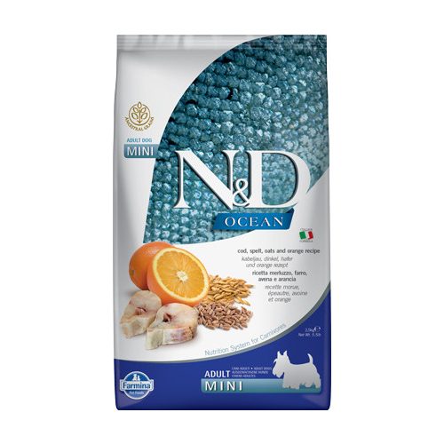 N&D Dog Ocean tőkehal, tönköly, zab&narancs adult mini 2,5kg