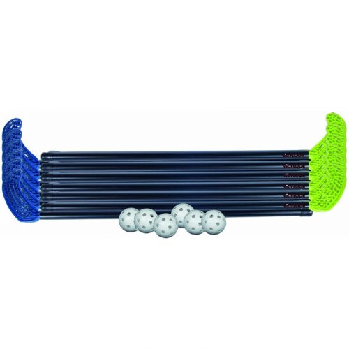 Floorball készlet műanyag 85 cm 2x6 ütő, 6 labda